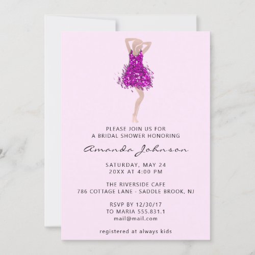 Sweet 16th Bridal Shower Pink Glitter Dress  Invitation