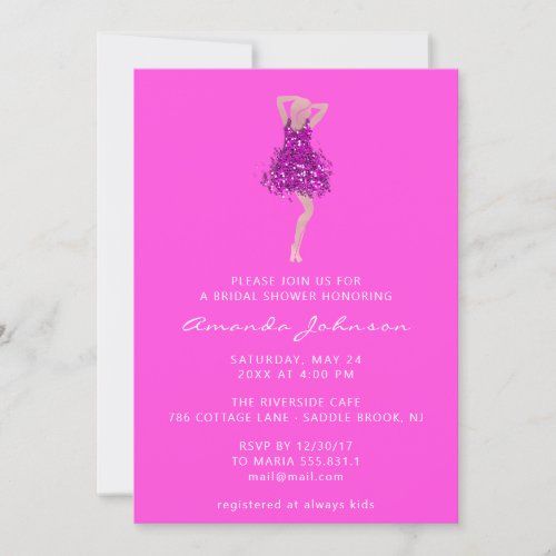 Sweet 16th Bridal Shower Pink Glitter Dress Invitation