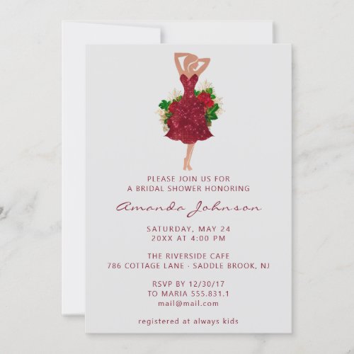 Sweet 16th Bridal Shower Red Dress Floral  Invitation