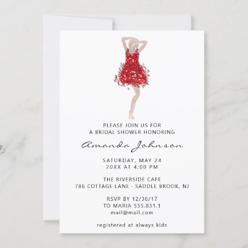 Sweet 16th Bridal Shower Red Dress White Invitation