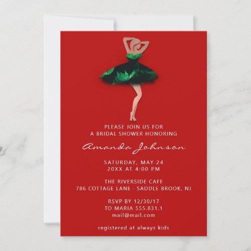 Sweet 16th Bridal Shower Red Green Dress  Invitation