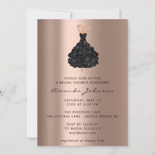 Sweet 16th Bridal Shower Rose Gold Black Dress Invitation