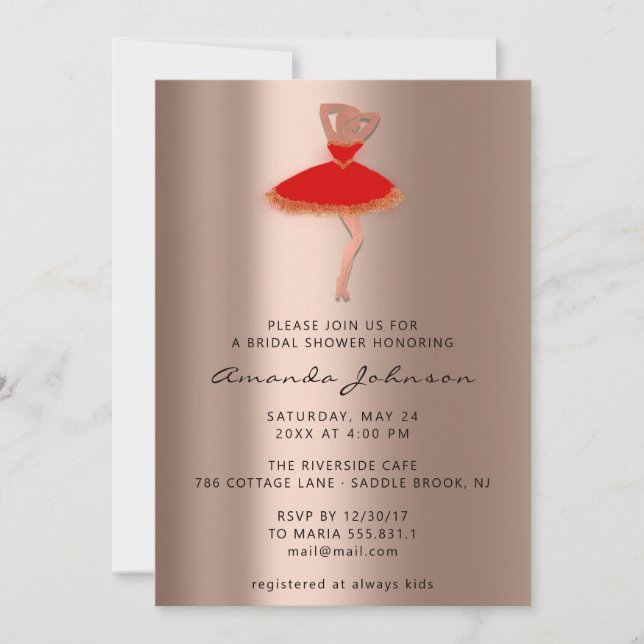 Sweet 16th Bridal Shower Rose Gold Red Dress Invitation (Front)
