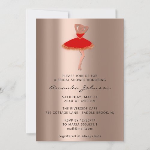Sweet 16th Bridal Shower Rose Gold Red Dress Invitation