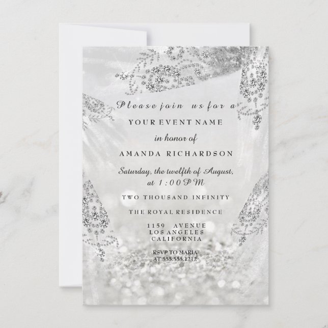 Sweet 16th Bridal Shower Royal Gray Silver Dress Invitation (Front)