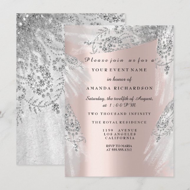 Sweet 16th Bridal Shower Royal Rose Silver Dress Invitation (Front/Back)