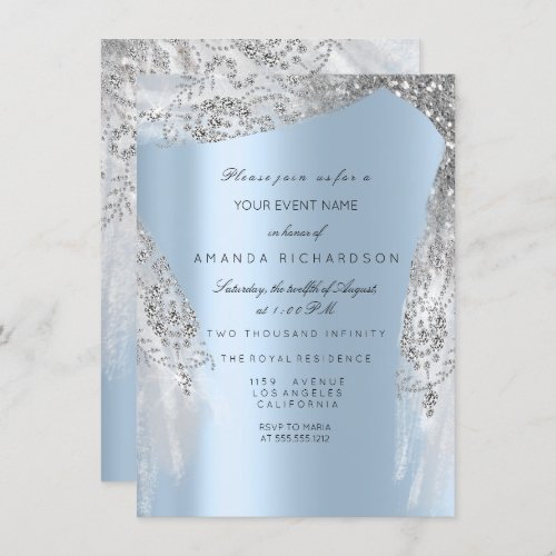 Sweet 16th Bridal Shower Silver Gray Blue Dress Invitation