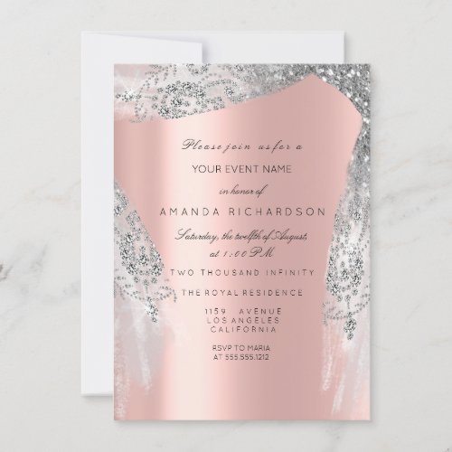 Sweet 16th Bridal Shower Silver Gray Rose Dress Invitation