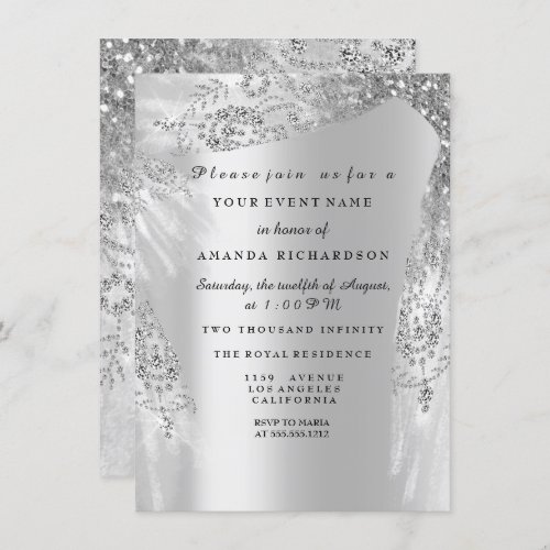 Sweet 16th Bridal Shower Silver Royal Gray Diamond Invitation