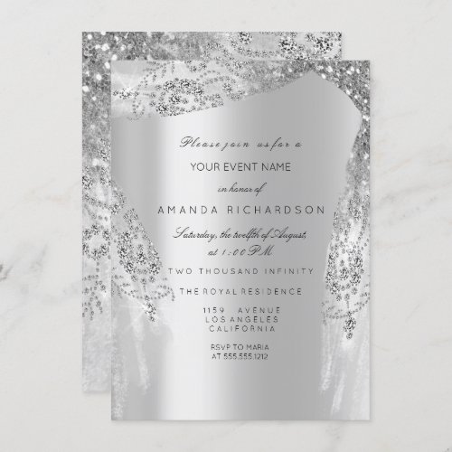 Sweet 16th Bridal Shower Silver Royal Gray Dress Invitation
