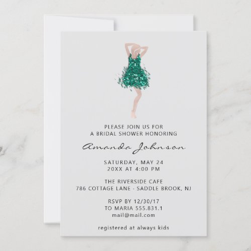 Sweet 16th Bridal Shower Teal Glitter Dress Gray Invitation