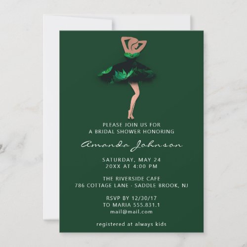 Sweet 16th Bridal Shower Woodland Green Dress  Invitation