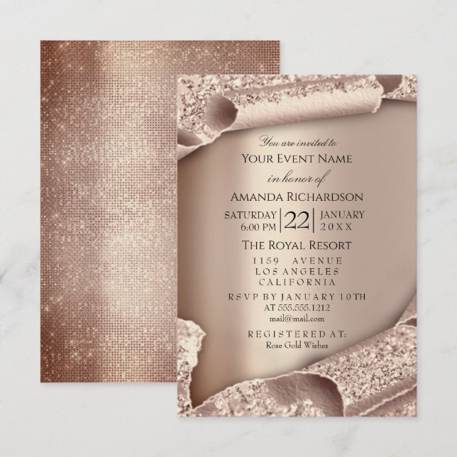 Sweet 16th Bridal Wedding 3D Rose Gold Invitation (Front/Back)