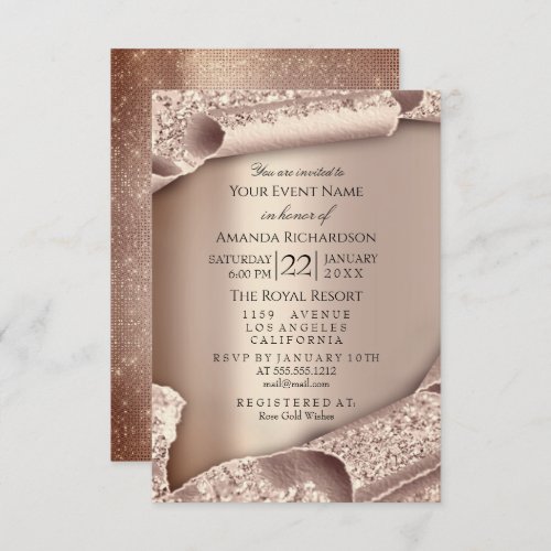 Sweet 16th Bridal Wedding 3D Rose Gold Invitation