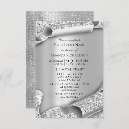 Sweet 16th Bridal Wedding 3D Rose Silver Invitation