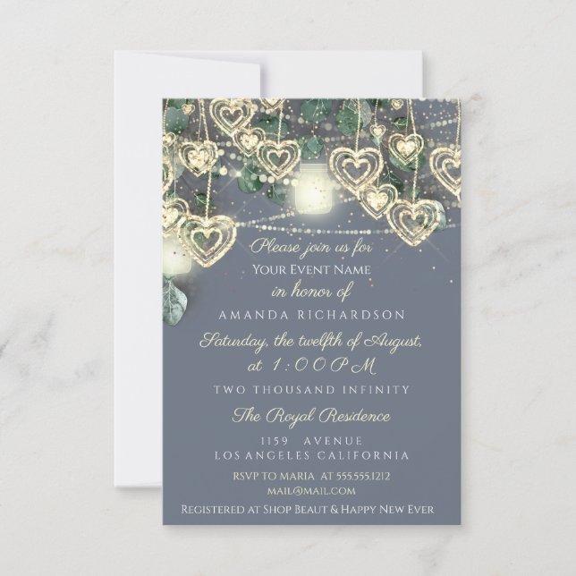 Sweet 16th Bride Rustic Wood Gold Smoky Blue Mint Invitation (Front)