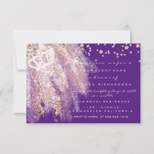 Sweet 16th Crown Bridal Shower Miss Rose Purple Invitation (Front)