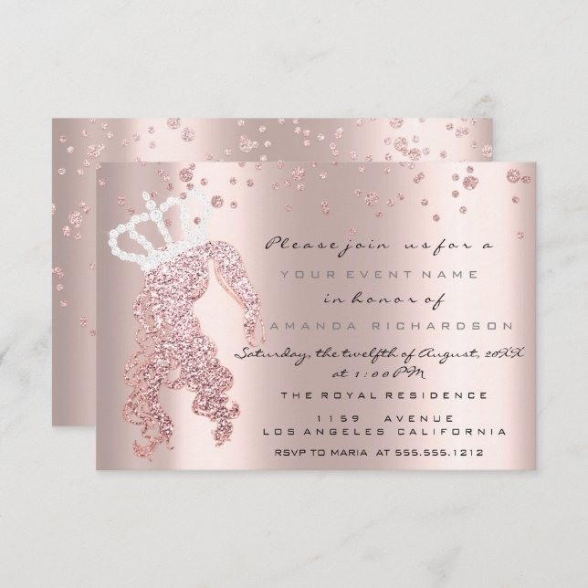 Sweet 16th Crown Princes Glitter Confetti Rose Invitation (Front/Back)