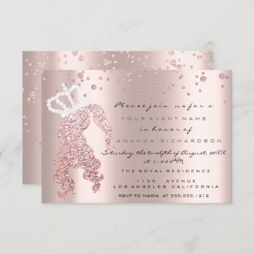 Sweet 16th Crown Princes Glitter Confetti Rose Invitation