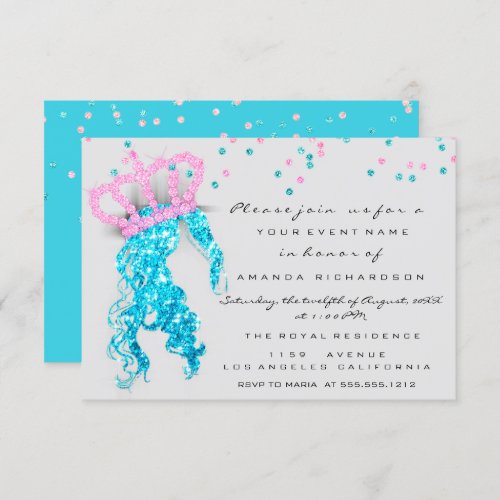 Sweet 16th Crown Princess Confetti Bye Gray Pink Invitation