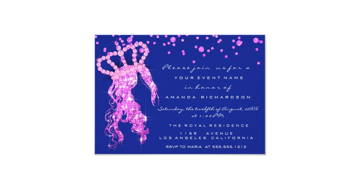 Sweet 16th Crown Princess Confetti Royal Blue Pink Invitation Zazzle Com