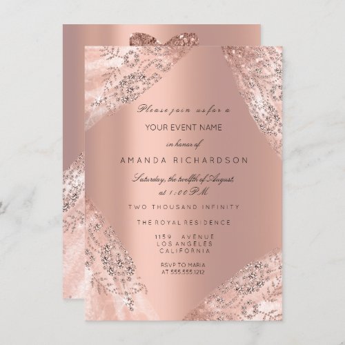 Sweet 16th Dress Spark Rose Gold Peach Diamond Invitation