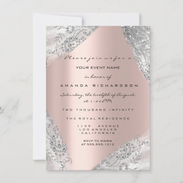 Sweet 16th Dress Spark Rose Silver Gray Diamond Invitation (Front)