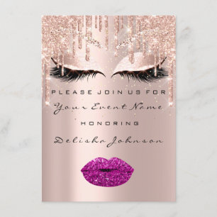 Sweet 16th Drips Glitter Bridal Makeup Purple Lips Invitation