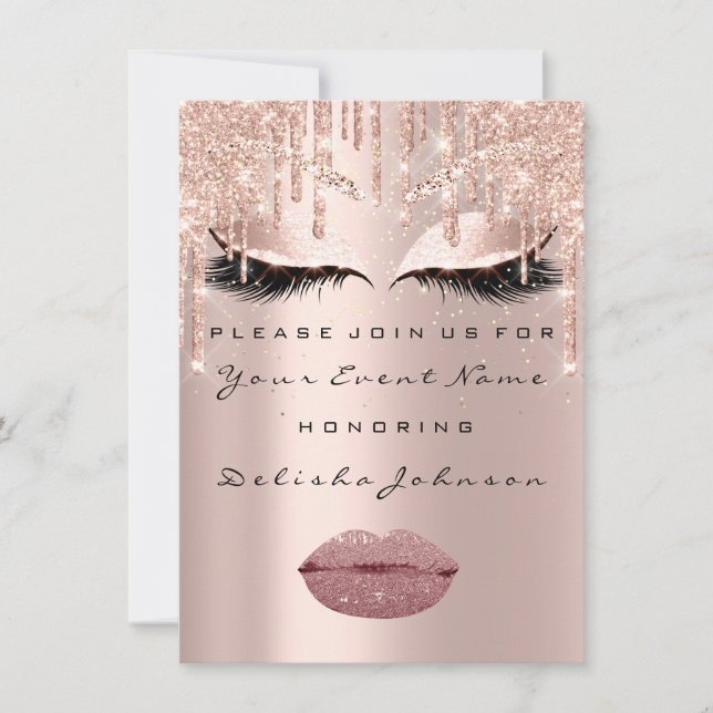 Sweet 16th Drips Glitter Bridal Makeup Rose Lips Invitation (Front)