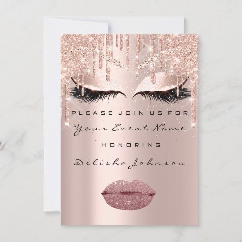 Sweet 16th Drips Glitter Bridal Makeup Rose Lips Invitation