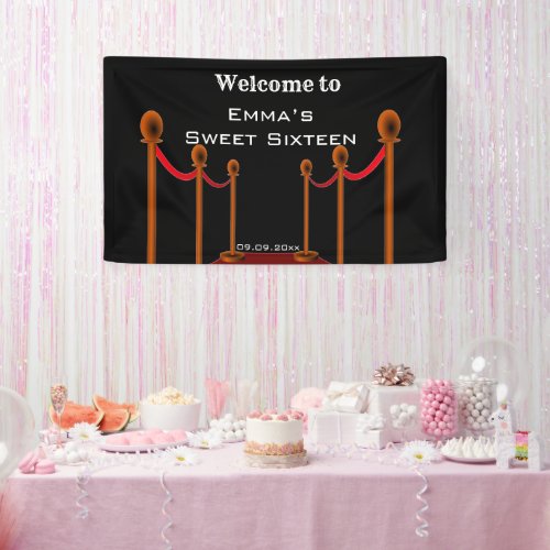  Sweet 16th Elegent Black  Red Carpet Birthday  Banner