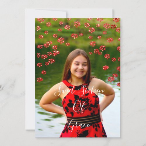 Sweet 16th Elisabeth Red Gray Silver Drips Photo Invitation