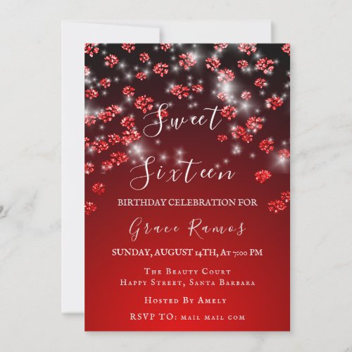 Sweet 16th Elisabeth Red Gray Silver Ombre Photo Invitation