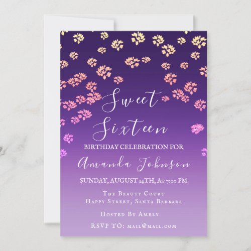 Sweet 16th  Flower Royal Ombre Purple Photo Invitation