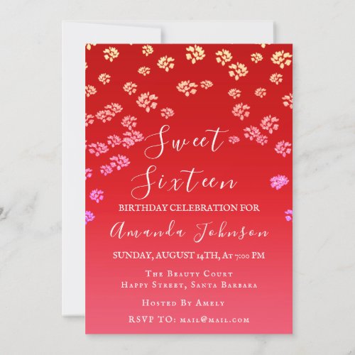 Sweet 16th  Flower Royal Ombre Red Photo Invitation