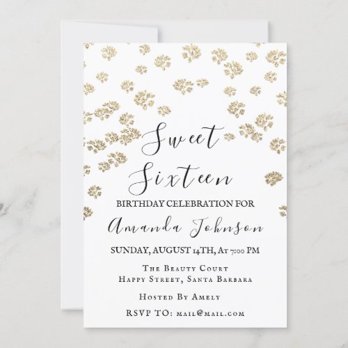 Sweet 16th  Flower Royal White Gold Photo Confetti Invitation