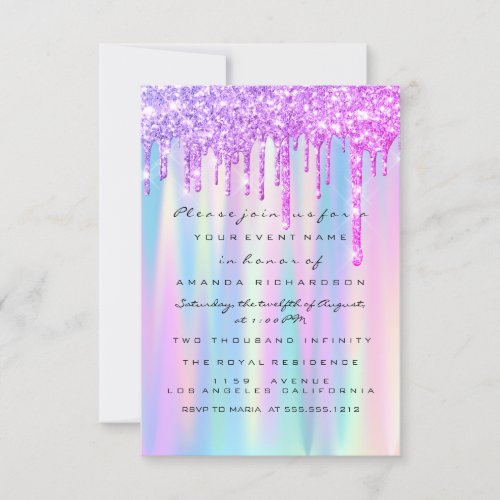 Sweet 16th Glitter Drips Pink Blue Wedding Bridal  Invitation