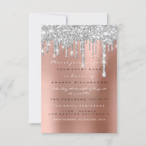 Sweet 16th Glitter Drips Silver Wedding Bridal Invitation