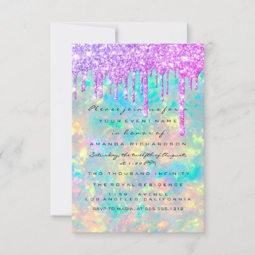 Sweet 16th Glitter Drips Wedding Bridal Holograph Invitation