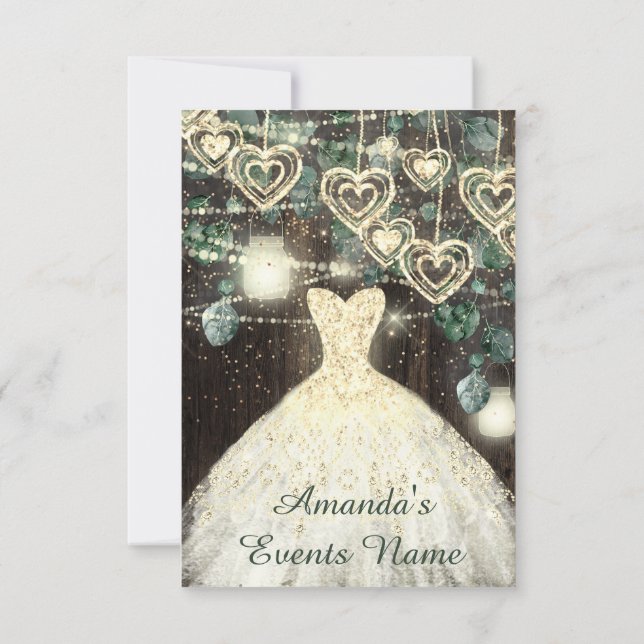 Sweet 16th Green BRIDAL Rustic Gold Confetti Invitation (Back)