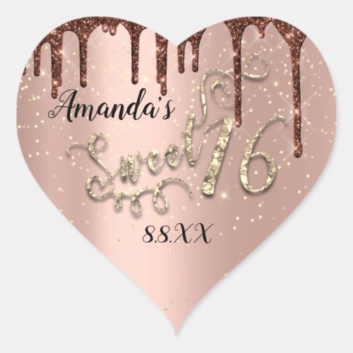 Sweet 16th Heart Glitter Confetti Trendy Drips Heart Sticker