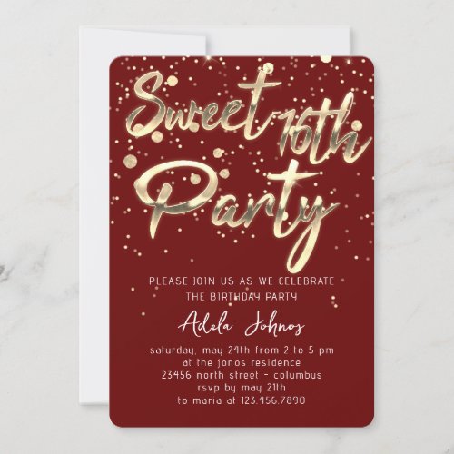 Sweet 16th Instant Download Burgundy Gold  Invitation