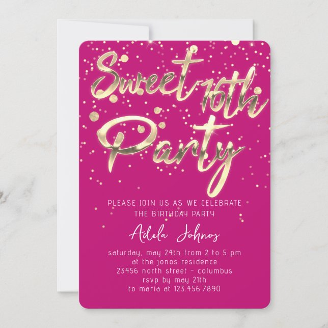 Sweet 16th Instant Download Pink Gold Confetti Invitation (Front)