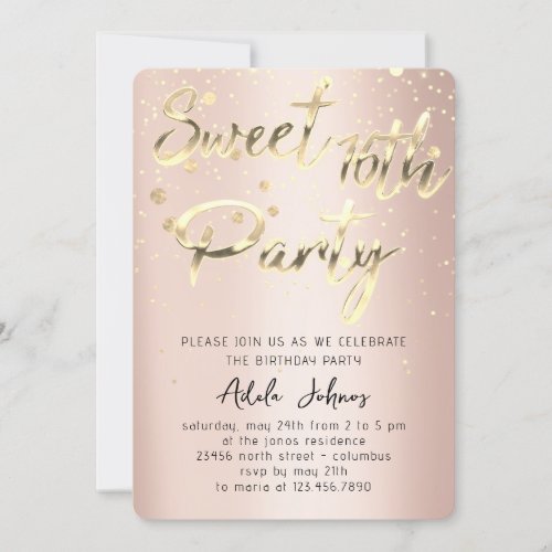 Sweet 16th Instant Download Rose Gold Confetti  Invitation