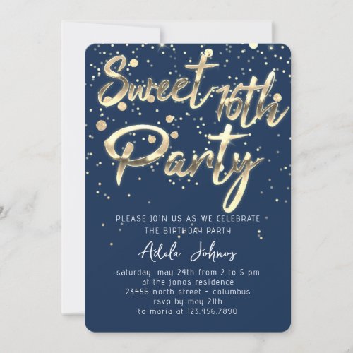 Sweet 16th Instant Download Smoky Blue Navy Gold  Invitation