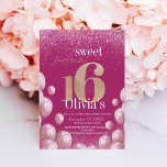 Sweet 16th Modern Birthday Pink Balloons Glitter  Invitation<br><div class="desc">Modern chic Sweet Sixteen 16th Birthday Invitation Template is perfect for 16th celebration birthday party. This first birthday invitation features a modern fun handwritten font,  a simple layout with pink shine and pink glitter.</div>