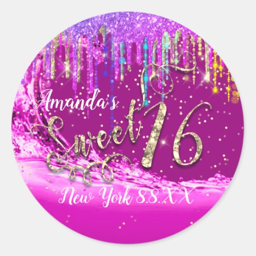 Sweet 16th Party Pink Blush Pink Confetti Drips Classic Round Sticker