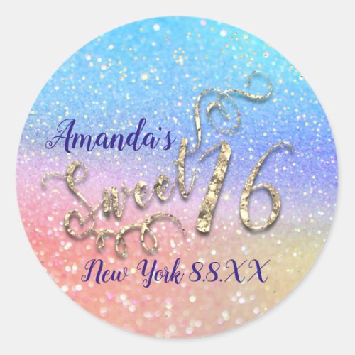 Sweet 16th Party Pink Confetti Glitter Unicorn Classic Round Sticker