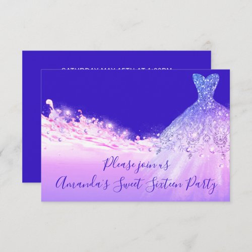 Sweet 16th Party Pink Purple Glitter Ocean Ombre Invitation