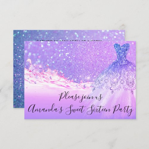 Sweet 16th Party Pink Purple Glitter Ocean Tropic1 Invitation